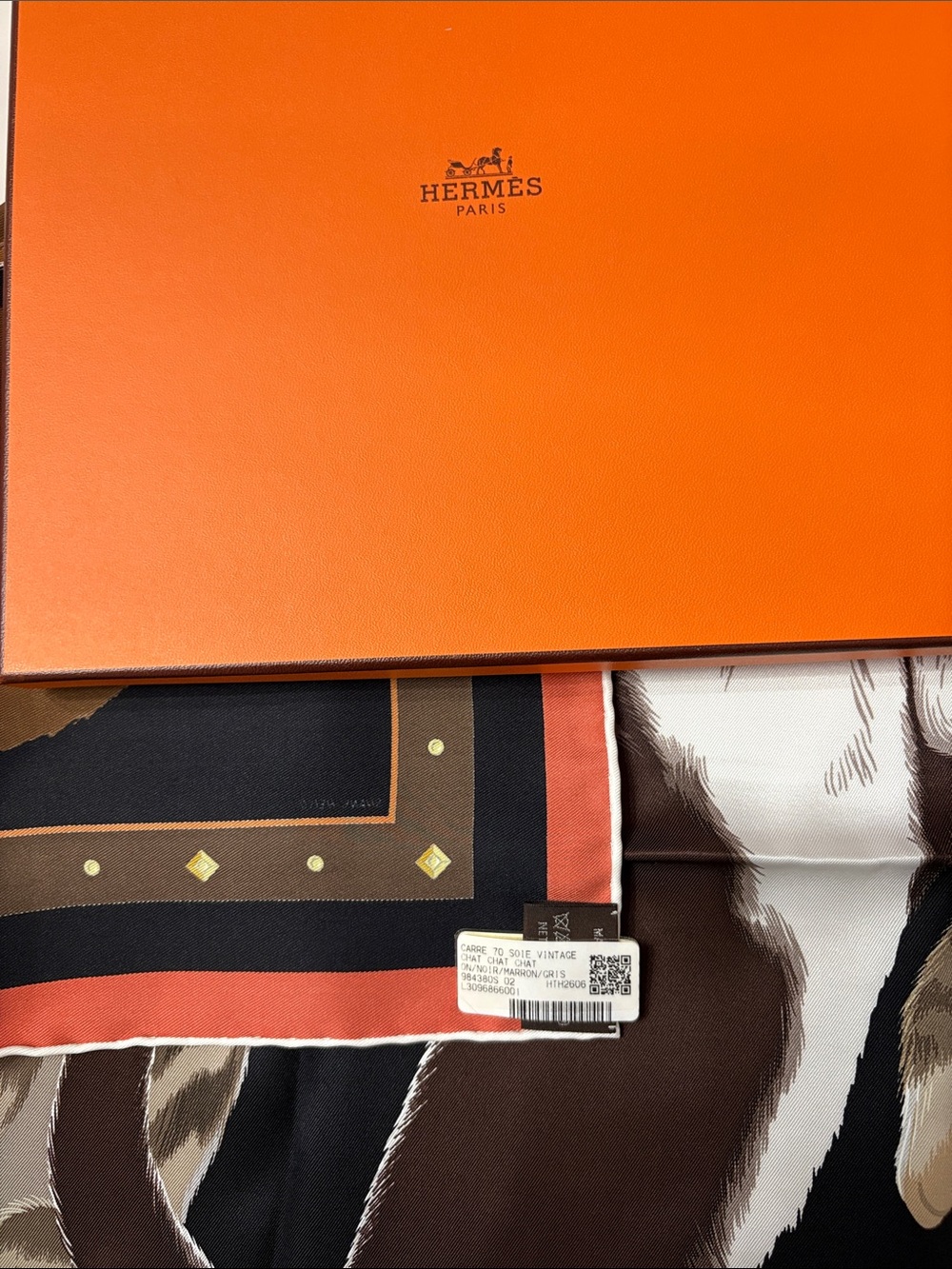 Hermes Cat Dance Silk Scarf - Black, Brown & Coral scarf 70 - Picture 7 of 10
